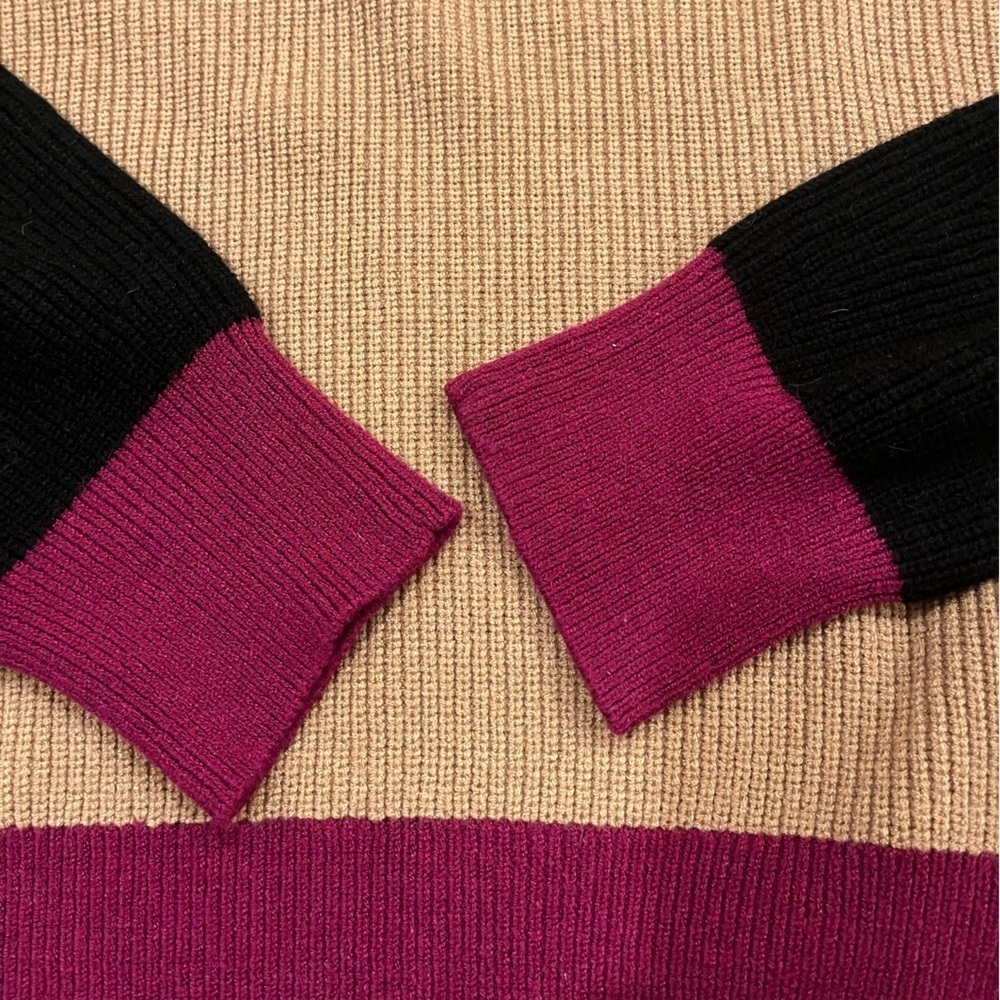 Express Oversized Color Block Sweater Medium Tan Pink Raspberry Black - Picture 12 of 13